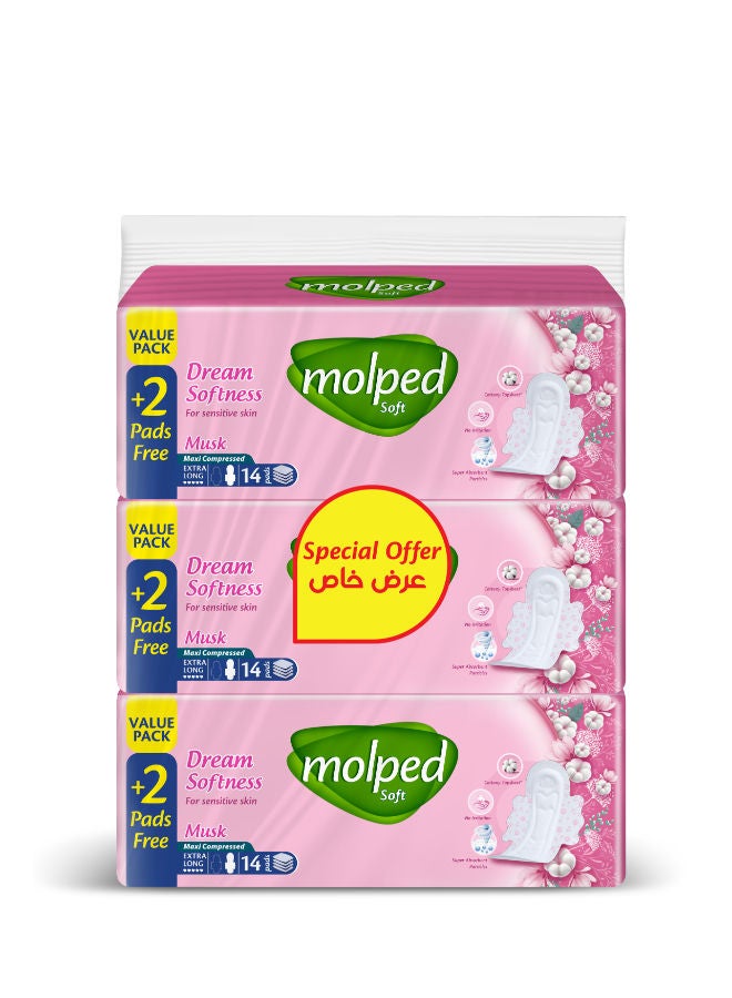 Maxi Compressed Extra Long Pads For Sensitive Skin With Musk Scent -14+2 Pieces - Pack Of 3